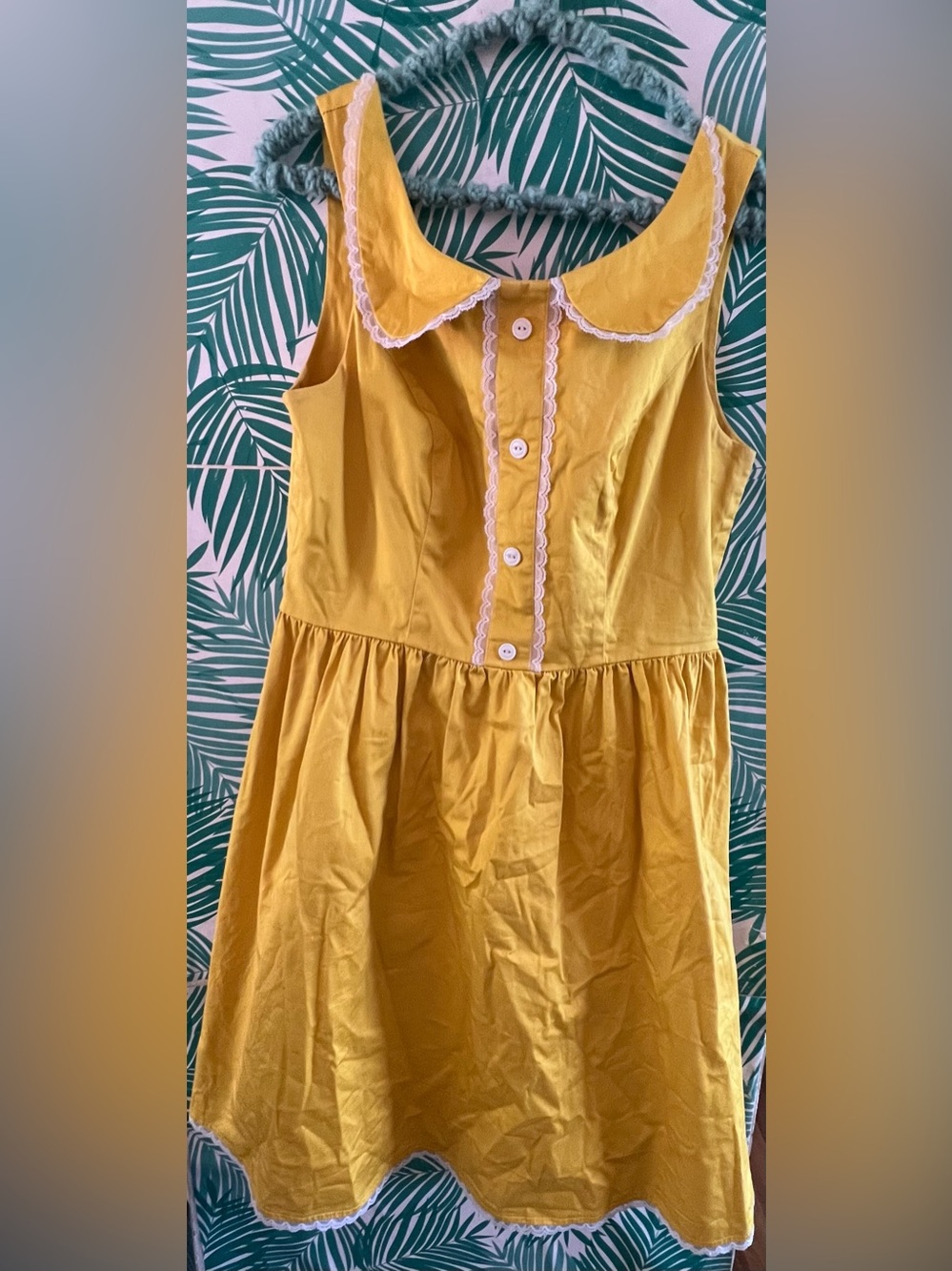 Rock Steady cotton Mustard Yellow Peter Pan collar button detail front dress XL